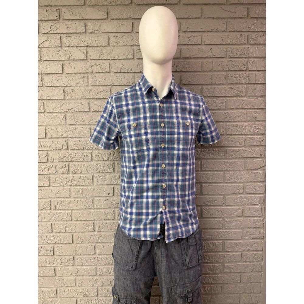 Lucky Brand Men’s Blue Short Sleeve Plaid Button-Up Shirt Size S
